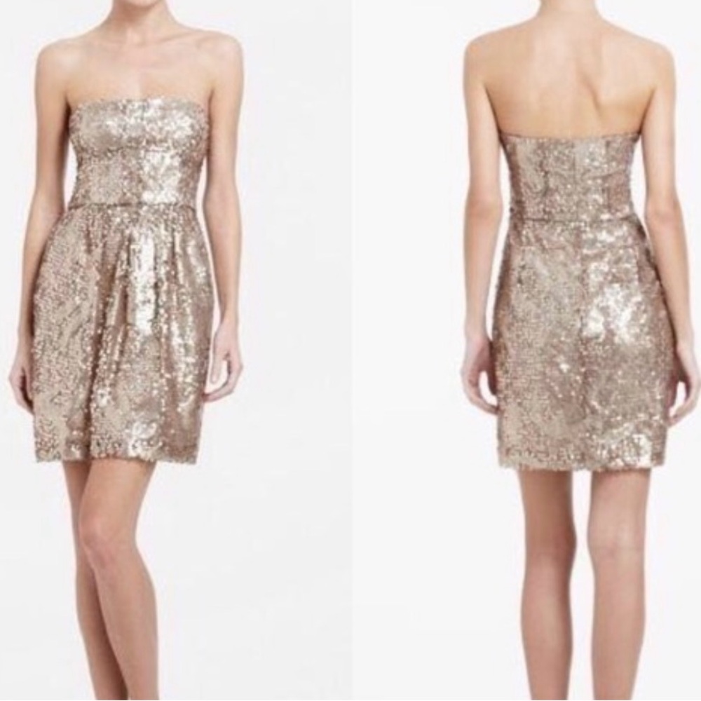 BCBGMaxAzria Sequin, Strapless Gold Cocktail Dress, size 0